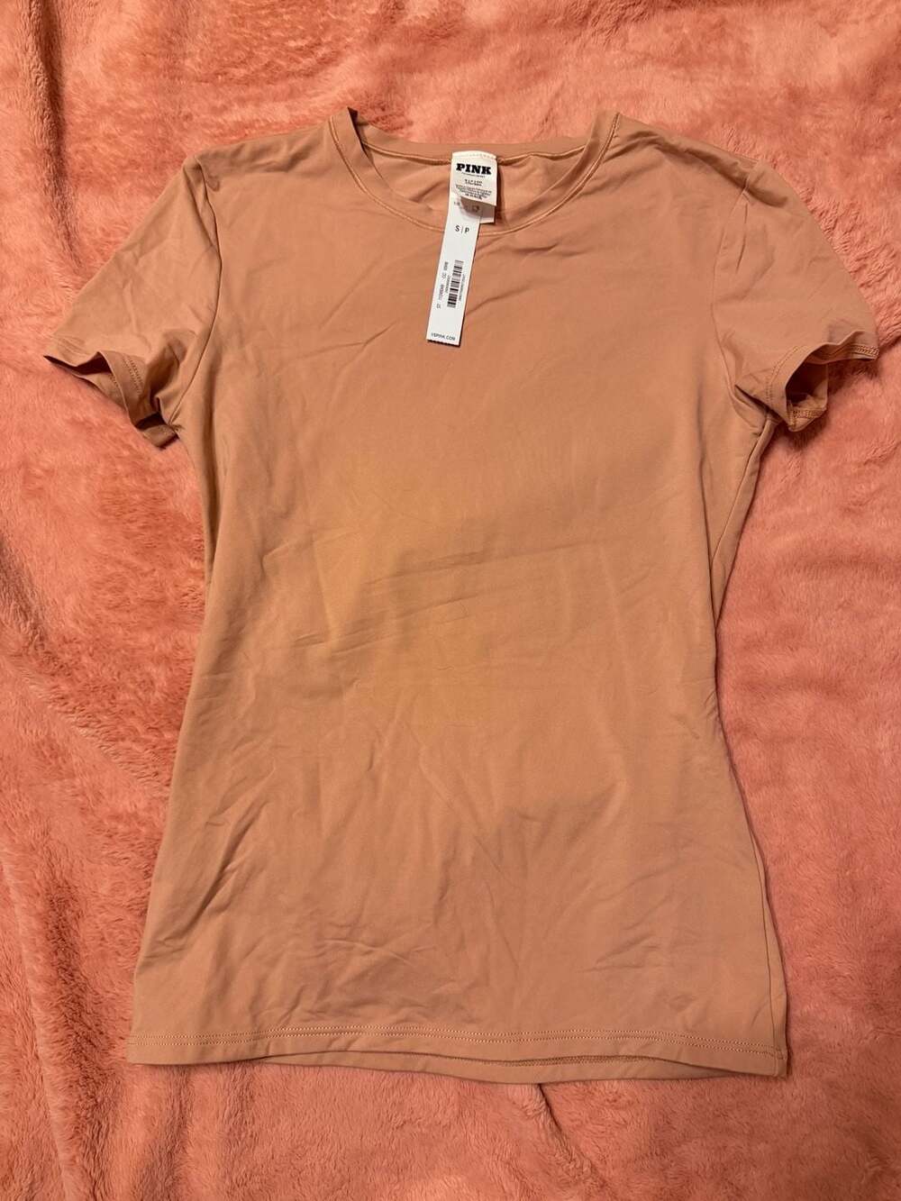 PINK Victoria's Secret Women's Solid Crew Neck Short Sleeve T-Shirt slimming shi